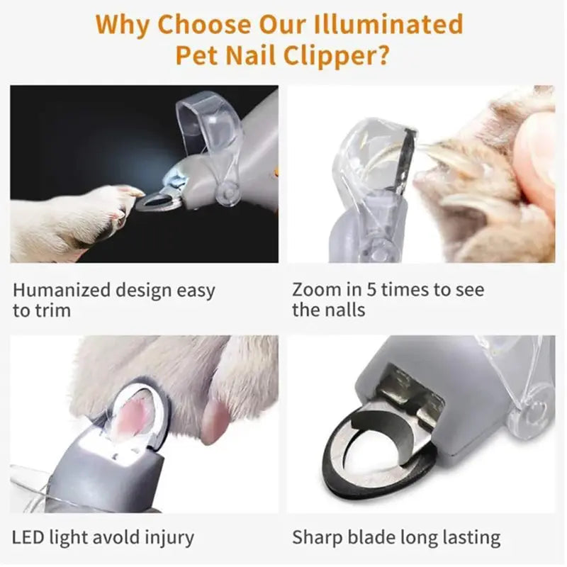 Pet Nail Clipper with LED Light & 5X Magnification, Safe Nail Trimmer for Dogs Cats, Bright LED for Clear Nail View, Professional Pet Grooming Accessory for At-Home Pet Nail Care