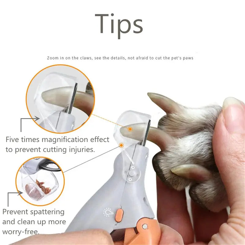 Pet Nail Clipper with LED Light & 5X Magnification, Safe Nail Trimmer for Dogs Cats, Bright LED for Clear Nail View, Professional Pet Grooming Accessory for At-Home Pet Nail Care
