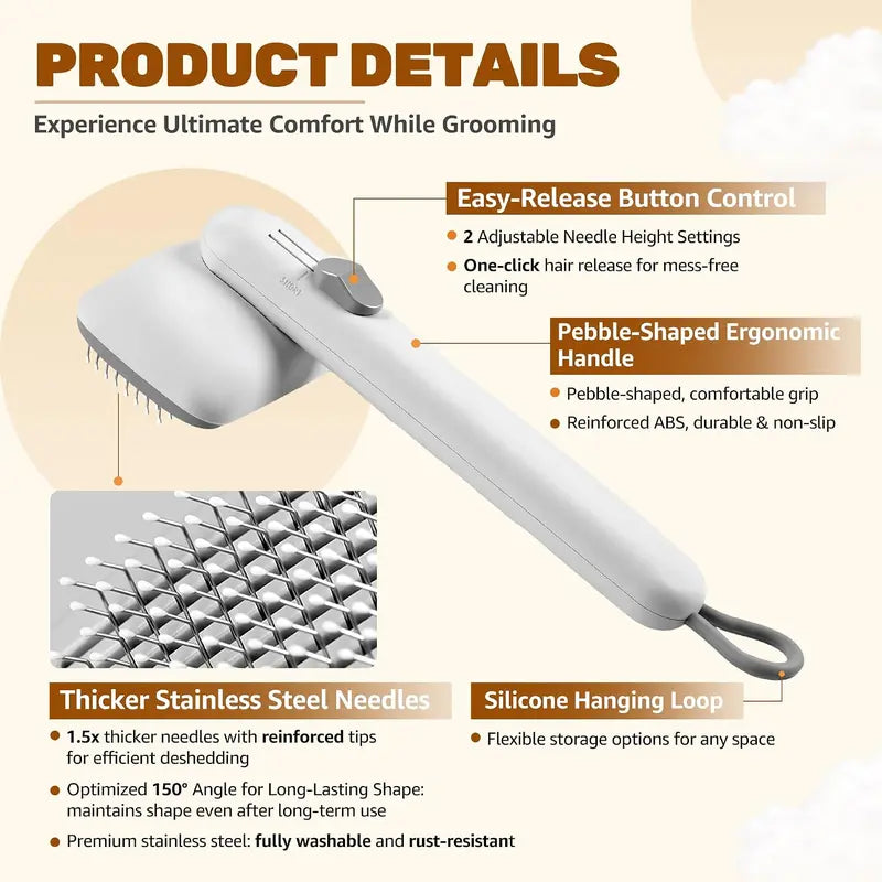 Dog & Cat Self-Cleaning Deshedding Slicker Comb - 1-Click Release Grooming Brush, Grooming Goods, Deshedding Combs & Brushes for Shed Control, Easy Clean, No Hair Picking