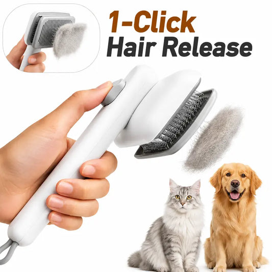 Dog & Cat Self-Cleaning Deshedding Slicker Comb - 1-Click Release Grooming Brush, Grooming Goods, Deshedding Combs & Brushes for Shed Control, Easy Clean, No Hair Picking