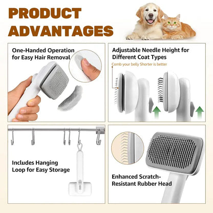 Dog & Cat Self-Cleaning Deshedding Slicker Comb - 1-Click Release Grooming Brush, Grooming Goods, Deshedding Combs & Brushes for Shed Control, Easy Clean, No Hair Picking