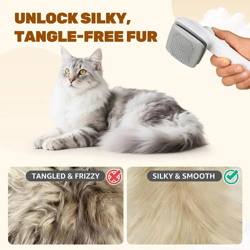 Dog & Cat Self-Cleaning Deshedding Slicker Comb - 1-Click Release Grooming Brush, Grooming Goods, Deshedding Combs & Brushes for Shed Control, Easy Clean, No Hair Picking